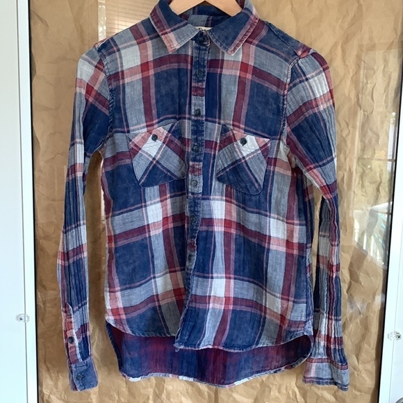 Indigo Rein Blue Red Plaid Button Down Collared Long Sleeve 100% Cotton Shirt M - Picture 1 of 17